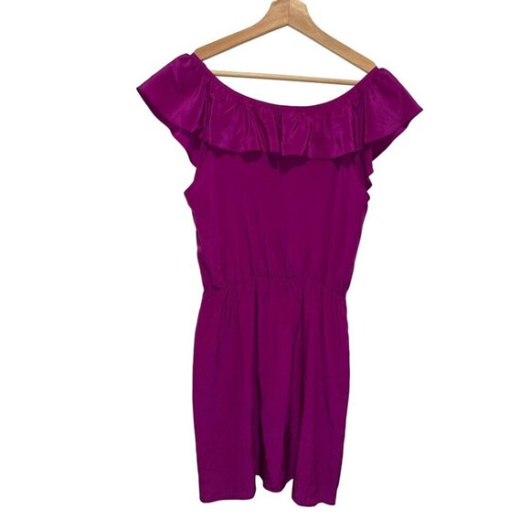 Amanda Uprichard Pink Flutter Sleeve 100% Silk Ruffle Mini Dress Women's Size M - Picture 2 of 8